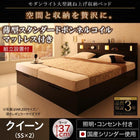 ガス圧 跳ね上げベッド 収納 クイーン SS×2 薄型スタンダードボンネルコイル 縦開き 深さラージ 組立設置付