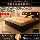 ガス圧 跳ね上げベッド 収納 クイーン SS×2 薄型スタンダードポケットコイル 縦開き 深さグランド 組立設置付