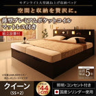 ガス圧 跳ね上げベッド 収納 クイーン SS×2 薄型プレミアムポケットコイル 縦開き 深さグランド 組立設置付