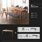 伸縮式ダイニング 7点セット(テーブル+チェア6脚) W120-180 北欧 天然木 ウォールナット材
