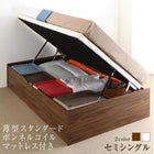 ベッド セミシングル 跳ね上げ 薄型スタンダードボンネルコイル 横開き 深さラージ 組立設置付 すのこ