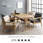 ダイニング 4点セット(テーブル+2人掛けソファ1脚+1人掛けソファ2脚) W120 北欧 木肘ソファ