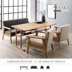 ダイニング 4点セット(テーブル+2人掛けソファ1脚+1人掛けソファ2脚) W150 北欧 木肘ソファ