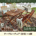 チーク天然木 ガーデンファニチャー 5点セット(テーブル+チェア4) チェア肘有 W120