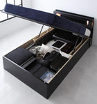 お客様組立 ガス圧式跳ね上げ収納ベッド スタンダードポケットコイルマットレス セミシングル 深さラージ