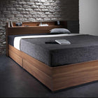 ベッド 収納付 セミダブル ウォルナット柄 スタンダードボンネルコイルマットレス付き