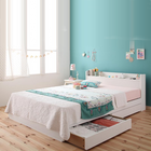 収納ベッド 薄型軽量ボンネルコイルマットレス リネン3点セット セミシングル ショート丈