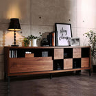 リビングボード 幅140 ウォルナット調 引き戸リビング収納