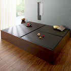 ベッドフレームのみ シングル お客様組立 布団収納・美草・小上がりベッド 畳 連結 ダークブラウン/ブラック