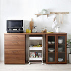 キッチンカウンター 2点セット 引き出し+食器棚 日本製完成品 幅180cm 木目調ワイド