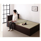 収納畳ベッド 照明・棚付きガス圧式跳ね上げ 国産タイプ 縦開き・ベッドガードなし セミダブル 深さラージ