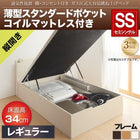 ベッド ガス式跳ね上げ セミシングル 薄型スタンダードポケットコイル 縦開き 深さレギュラー