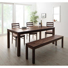 ダイニング 5点セット(テーブル+チェア3+ベンチ1) ウォールナット 板座 W180 総無垢材 ワイド