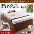 ベッド 収納付き 大容量 セミダブル 薄型スタンダードボンネルコイル 浅型 すのこ床板