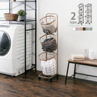 3段ランドリーラック(丸型) 34.5×39×124cm ダークブラウン