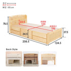 チェスト付ベッド(セミダブル) 124.5×208.5×78.5cm ライトブラウン