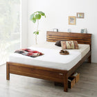 デザインベッド 最高級国産ナノポケットコイルマットレス付き セミダブル 高さ調節 棚・コンセントつき ブラウン/ホワイト