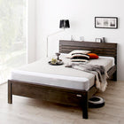 デザインベッド 最高級国産ナノポケットコイルマットレス付き セミダブル 高さ調節 棚・コンセントつき ダークグレー/ホワイト