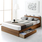 収納 ベッド プレミアムボンネルコイルマットレス付き シングル 棚 コンセント付き 引き出し 2杯 ウォルナットブラウン