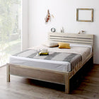 デザインベッド 最高級国産ナノポケットコイルマットレス付き セミダブル 高さ調節 棚・コンセントつき ホワイト/ブラック