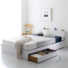 収納 ベッド プレミアムボンネルコイルマットレス付き シングル 棚 コンセント付き 引き出し 2杯 ホワイト