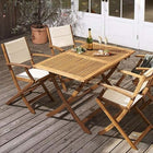 ガーデンファニチャー 5点セット テーブル + チェア4脚 チェア肘付き W120 アカシア 天然木 折りたたみ式 ナチュラル