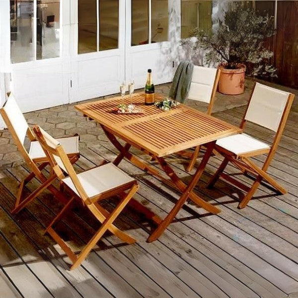 ガーデンファニチャー 5点セット テーブル + チェア4脚 チェア肘なし W120 アカシア 天然木 折りたたみ式 ナチュラル