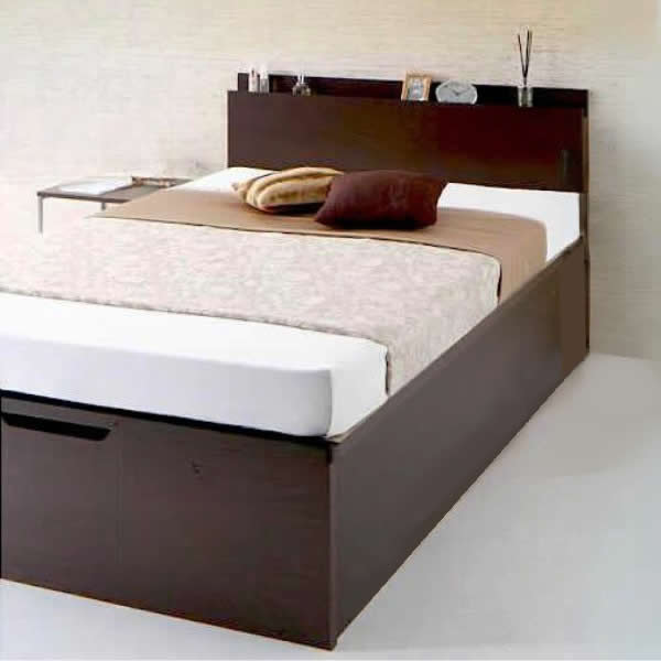 ベッド セミダブル ベッド 跳ね上げ 薄型スタンダードポケットコイル 縦開き 深さグランド 組立設置付