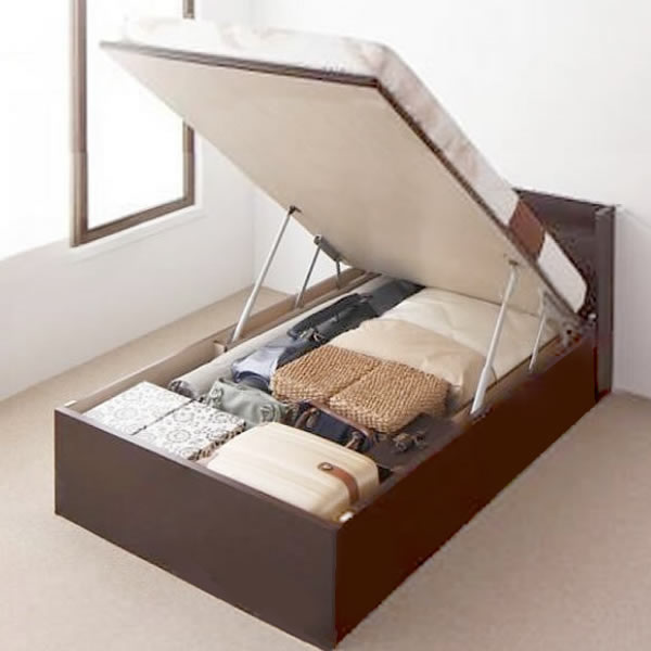ベッド セミダブル ベッド 跳ね上げ 収納 薄型スタンダードボンネルコイル 縦開き 深さグランド 組立設置付