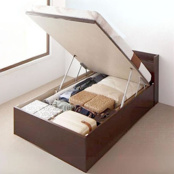 ベッド セミシングル 跳ね上げ ベッド 収納 薄型プレミアムボンネルコイル 縦開き 深さラージ 組立設置付