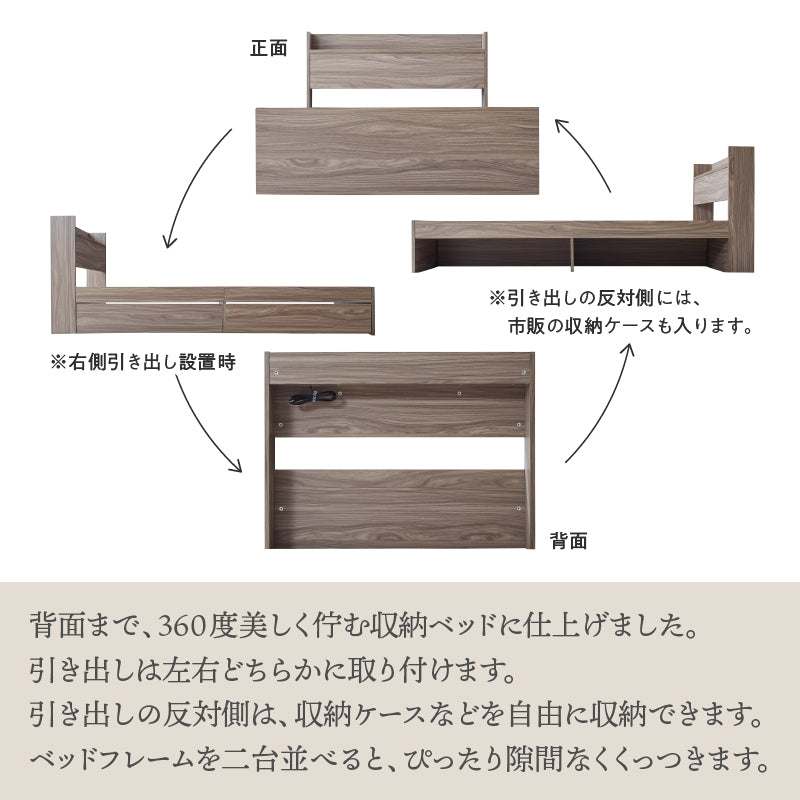 ベッドフレームのみ マットレス無し ベッド ショート 収納付き ベット コンパクト 小さい 180cm 白 グレー 収納ベッド 宮付き ベッドフレームのみ シングル ショート丈