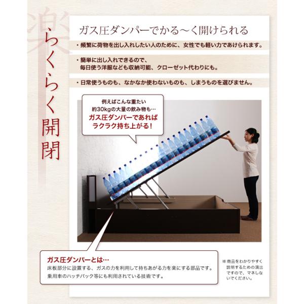 収納畳ベッド ガス圧式 跳ね上げ組立設置付 照明・棚付き 標準タイプ 縦開き・ベッドガードなし シングル 深さラージ