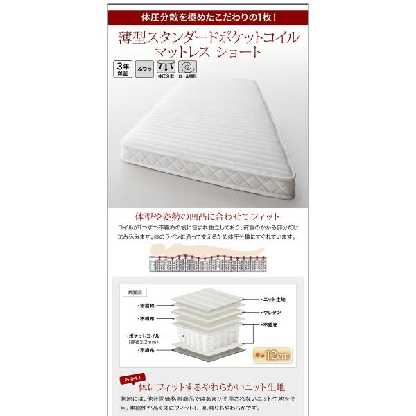 チェストベッド シングル 棚 コンセント付き 大容量コンパクト 薄型スタンダードポケットコイルマットレス付き ショート丈