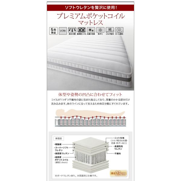 フロアベッド ダブル LEDライト コンセント付き 国産カバーポケットコイルマットレス付き