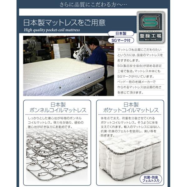 多機能ベッド ダブル フラップ棚 照明 コンセントつき多機能ベッド ボンネルコイルマットレス付き
