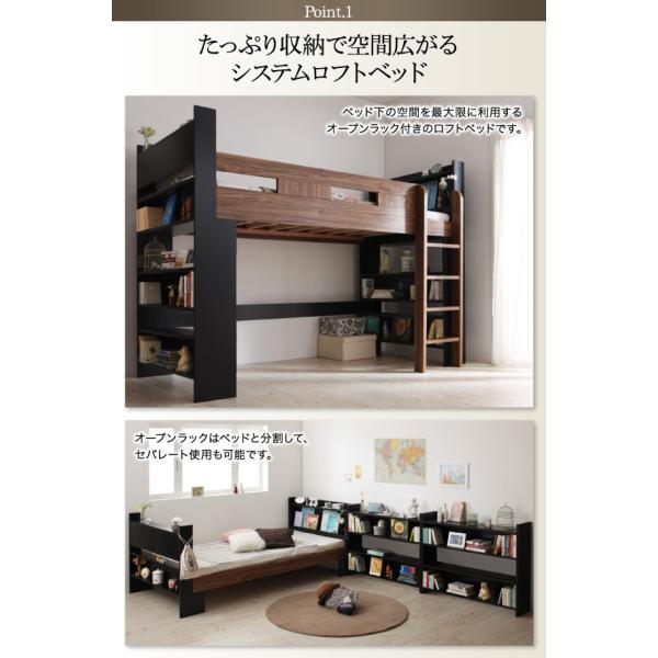 システムロフトベッド シングル 棚 コンセント付き 国産軽量ポケットコイルマットレス付き