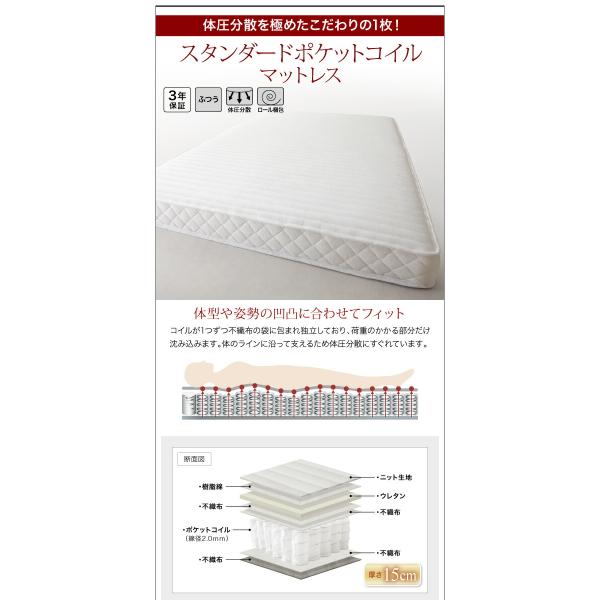 デザインボードベッド シングル スタンダードポケットコイルマットレス付き 木脚タイプ フルレイアウト フレーム幅100