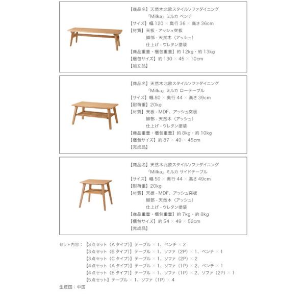 ソファダイニング 5点セット テーブル+チェア4脚 W160 天然木北欧スタイル