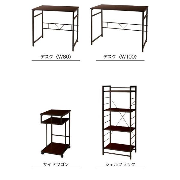 パソコンデスク 幅80 2点セット デスク + サイドワゴン コンパクト おしゃれ