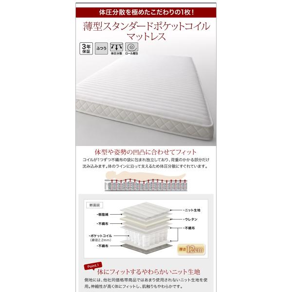 ベッド ガス式跳ね上げ シングル 薄型スタンダードポケットコイル 縦開き 深さ レギュラー お客様組立