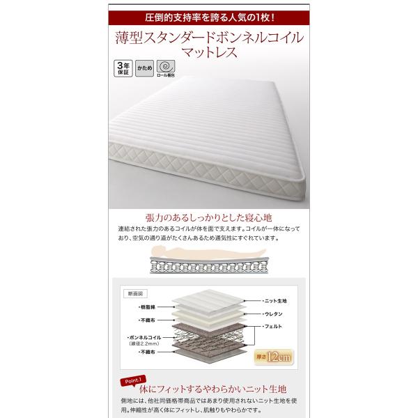 ベッド ガス圧跳ね上げ セミシングル 薄型スタンダードポケットコイル 縦開き 深さグランド 組立設置付