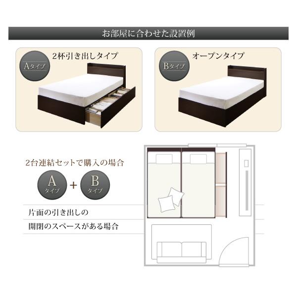 ベッド 連結 収納 ボンネルコイルマットレスレギュラー付き B(S)+A(SD)タイプ ワイドK220 組立設置付