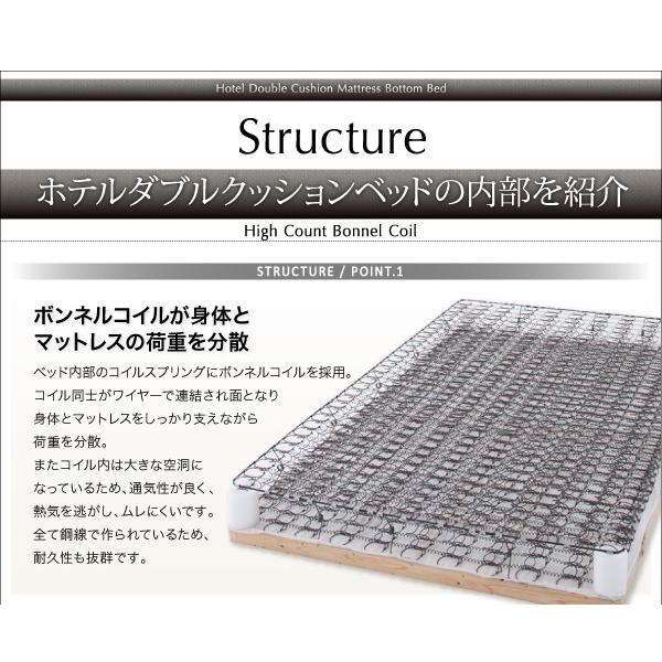 ホテルダブルクッション 脚付きマットレスボトムベッド スタンダードポケットコイル セミシングル