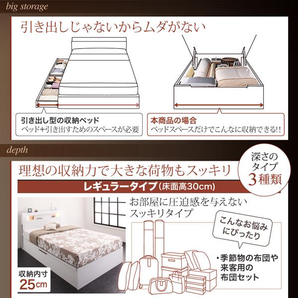 収納ベッド シングル フランスベッド ゼルトスプリングマットレス付 跳ね上げベッド 宮付き 縦開き 深さラージ