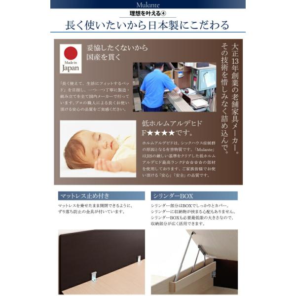 収納付きベッド セミシングル 跳ね上げ 深型 日本製 ガス圧式 薄型抗菌国産ポケットコイルマットレス付 深さラージ