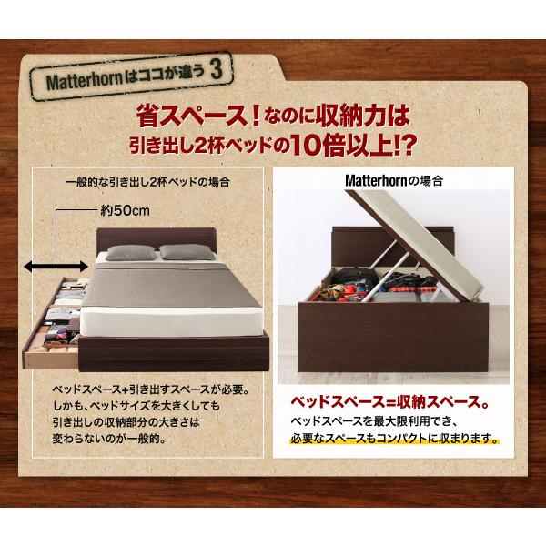 収納ベッド 跳ね上げ 薄型プレミアムポケットコイル セミダブル 深さグランド