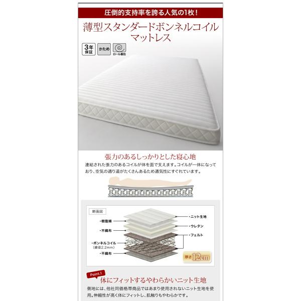 国産跳ね上げ収納ベッド セミダブル お客様組立 薄型スタンダードボンネルコイルマットレス付き 横開き 深さレギュラー