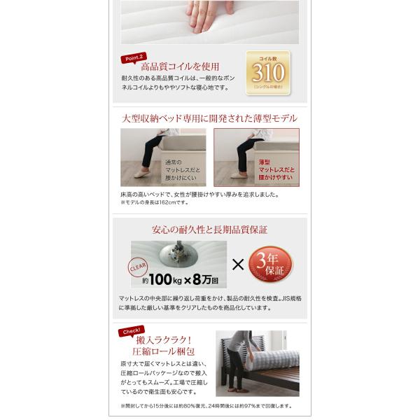 国産跳ね上げ収納ベッド セミダブル お客様組立 薄型スタンダードボンネルコイルマットレス付き 横開き 深さラージ