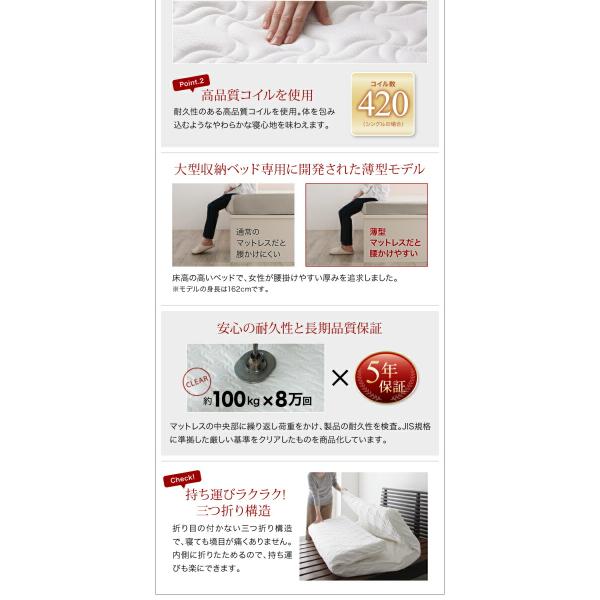 収納ベッド セミダブル 国産 跳ね上げ ホワイト 薄型抗菌国産ポケットコイルマットレス付き 横開き 深さレギュラー