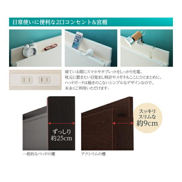 チェストベッド セミダブル 日本製 棚 コンセント付き 大容量 薄型スタンダードポケットコイルマットレス付き